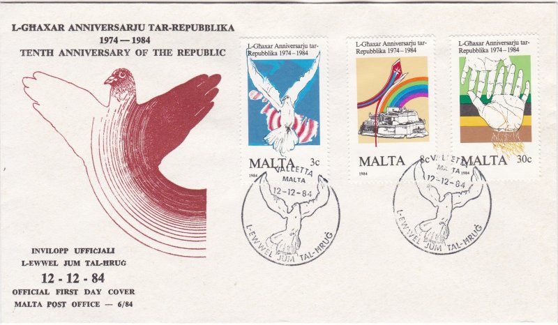 Malta # 650-652, 10th Anniversary of the Republic, First Day Cover