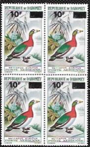 Dahomey #C107 Airmail Overprint Revalued MNH Block of 4.  Bird