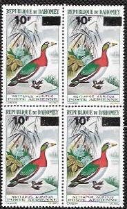 Dahomey #C107 Airmail Overprint Revalued MNH Block of 4.  Bird