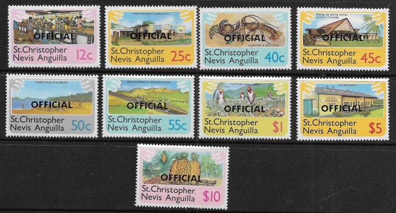 ST. KITTS & NEVIS O1-O9 MNH 1980 OFFICIAL SET