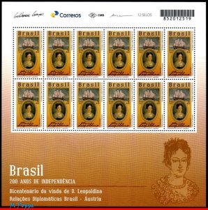3367 BRAZIL 2017 D.LEOPOLDINA, RELATIONS AUSTRIA, INDEPENDENCE, SHIPS, SHEET MNH