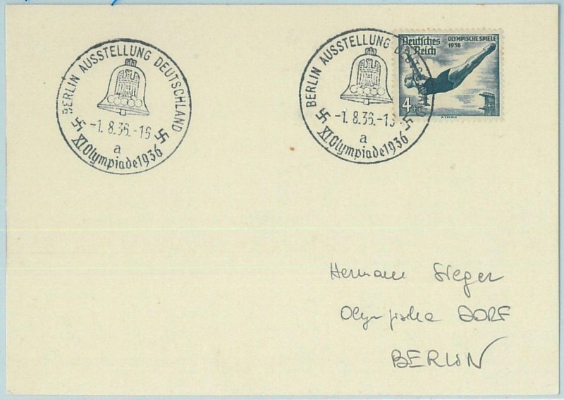 68134 - GERMANY - POSTAL HISTORY - CARD - 1.8.1936 Olympic postmark: BERLIN a-