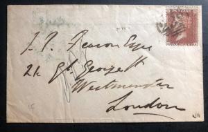 1856 England Vintage Cover To London Penny Red Stamp Sc#1