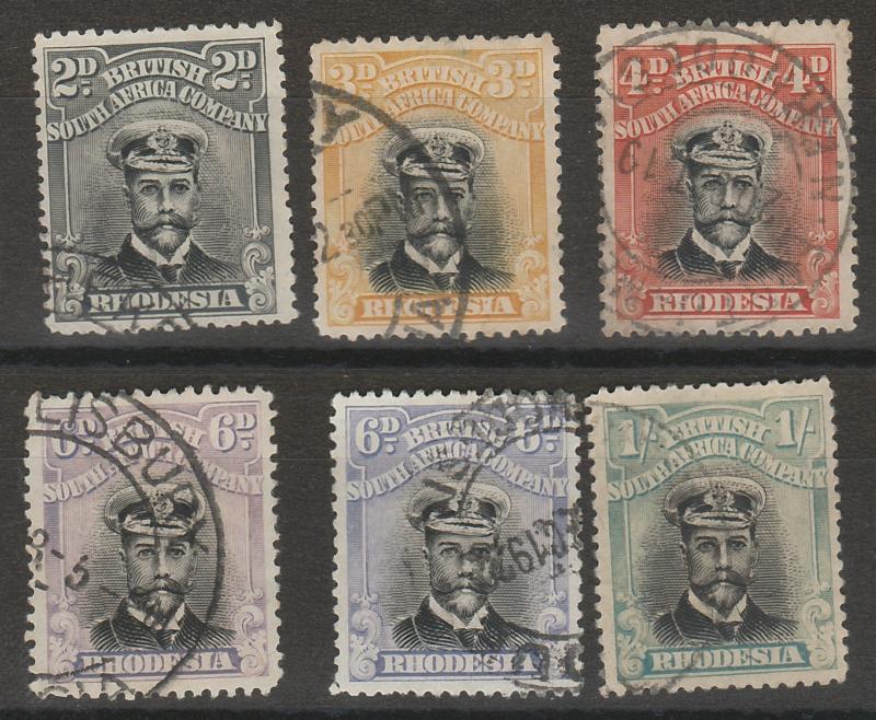 RHODESIA 1913 KGV ADMIRAL RANGE TO 1/- INCLUDING 6D SHADES DIE III PERF 14 USED 