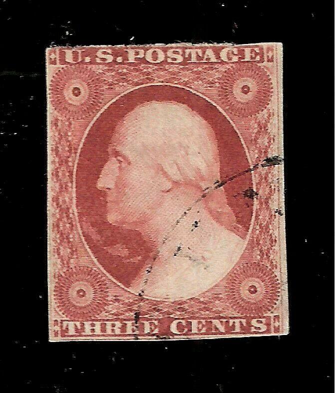 US Sc# 10  - 3 c Washington  Red/Brown Imperf USED - Light Cancel 