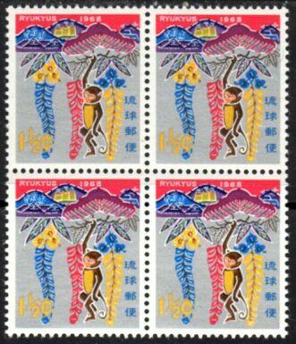 Ryukyus Islands #165 MNH - New Year of the Monkey Block of 4