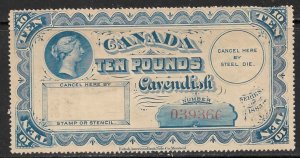 CANADA TOBACCO CAVENDISH Series of 1883 10lb Blue TAX PAID REVENUE MNG M384