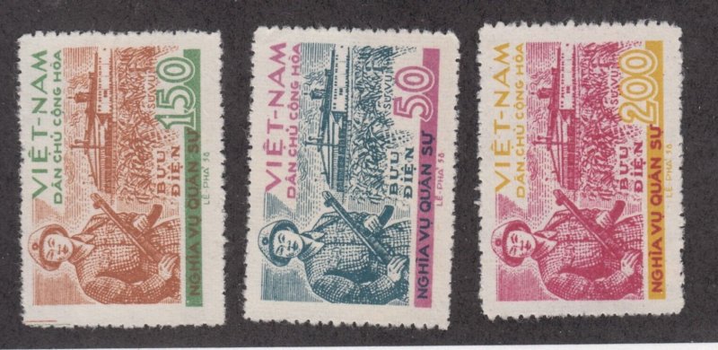 NORTH VIET NAM Sc o26-28 NH ISSUE OF 1958 - SOLDIER