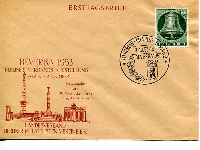 Berlin  Beverba 1953 FDC  Bell cover   - Lakeshore Philatelics