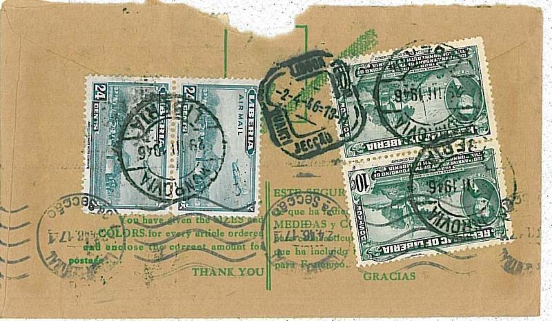 LIBERIA -  POSTAL HISTORY: lovely COVER to USA via LISBON ! 1946