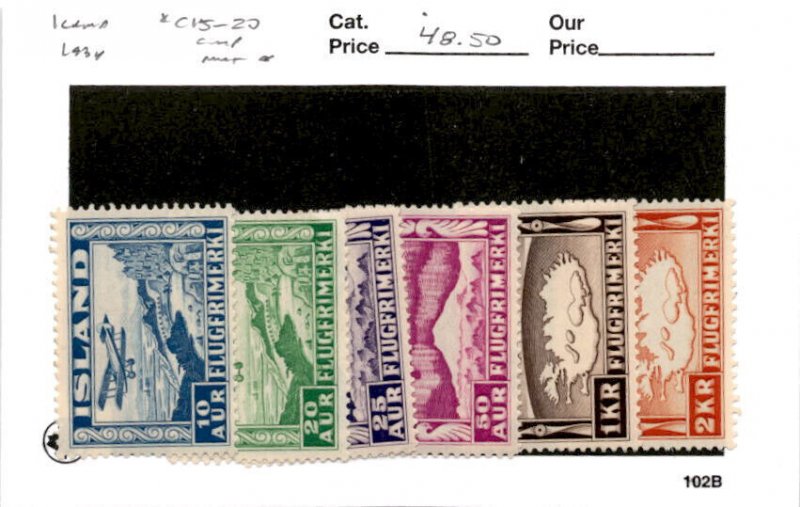 Iceland, Postage Stamp, #C15-C20 Mint Hinged, 1934 Airplane, Air Post (AG)
