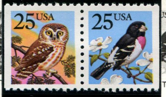 2285d US 25c Owl & Grosbeak pair, MNH