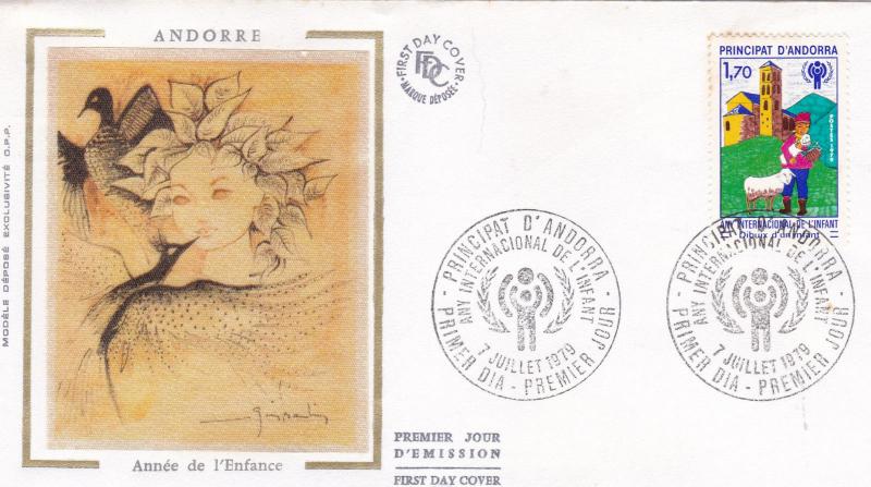 Andorra 1979 International Year of the Child Silk Unadressed FDC 