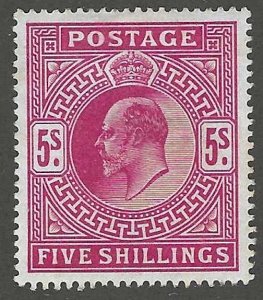 Great Britain, 1902, Scott #140, King Edward VII, 5sh Carmine Rose, Mint, H.