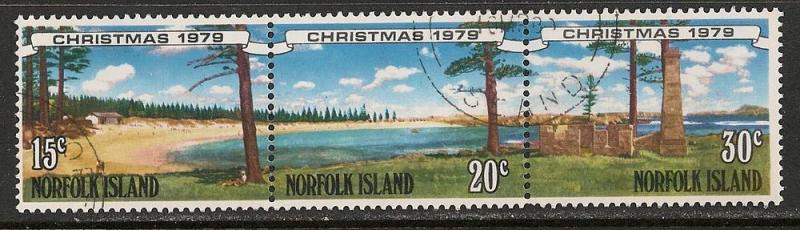 Norfolk Island #253b Strip 3 VF Used - 1979 Emily Bay Beach