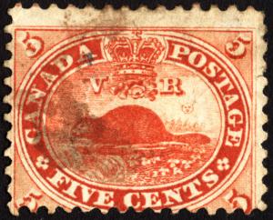 Early Canada  #15 Vermillion Beaver 1859 Used