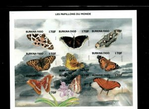 Burkina Faso 1998 - Butterflies - Scott #1108 - IMPERF Stamp Sheet of 9 - MNH