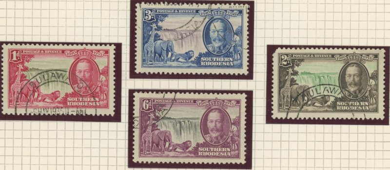 Southern Rhodesia 33-6 (#34 UL corner fault) used 1935 Silver Jubilee George ...