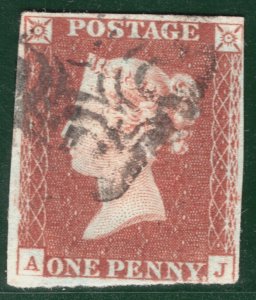 GB QV 1841 PENNY RED SG.8 1d Plate 17 (AJ) *STATE 1* Spec BS6 Cat £140- REDB137