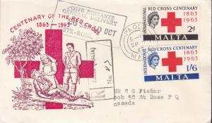 Malta 1963 Red Cross Centenary First Day Cover Registered Cachet to Canada VF