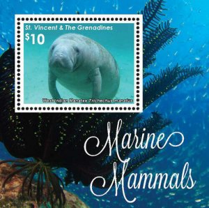 St. Vincent 2016 - Marine Mammals, Manatee, Ocean, Sea - Souvenir Sheet - MNH