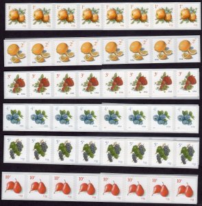 Apple Lemon Strawberry Blueberry Grape Pear (6) Fruit Coil of  40 Stamps - MNH