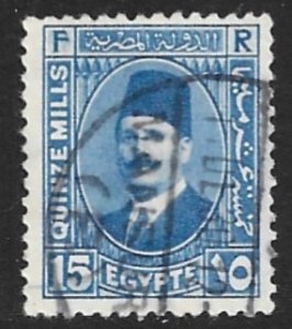 EGYPT 1927-37 15m Ultramarine Type II KING FUAD Portrait Issue Sc 139 VFU
