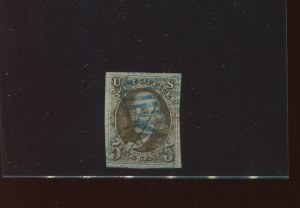 1 Franklin Imperf Used Stamp with Nice Cancel with PSE Cert (Stock 1 A34)