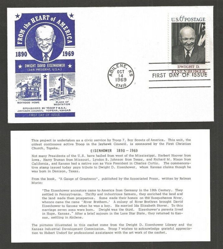 1969 # 1383 Dwight Eisenhower FDC Boy Scout Troop 7 Topeka