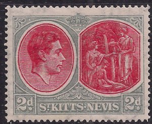 St Kitts & Nevis 1938 - 50 KGV1 2d Scarlet & Grey MM SG 71b ( J1181 )