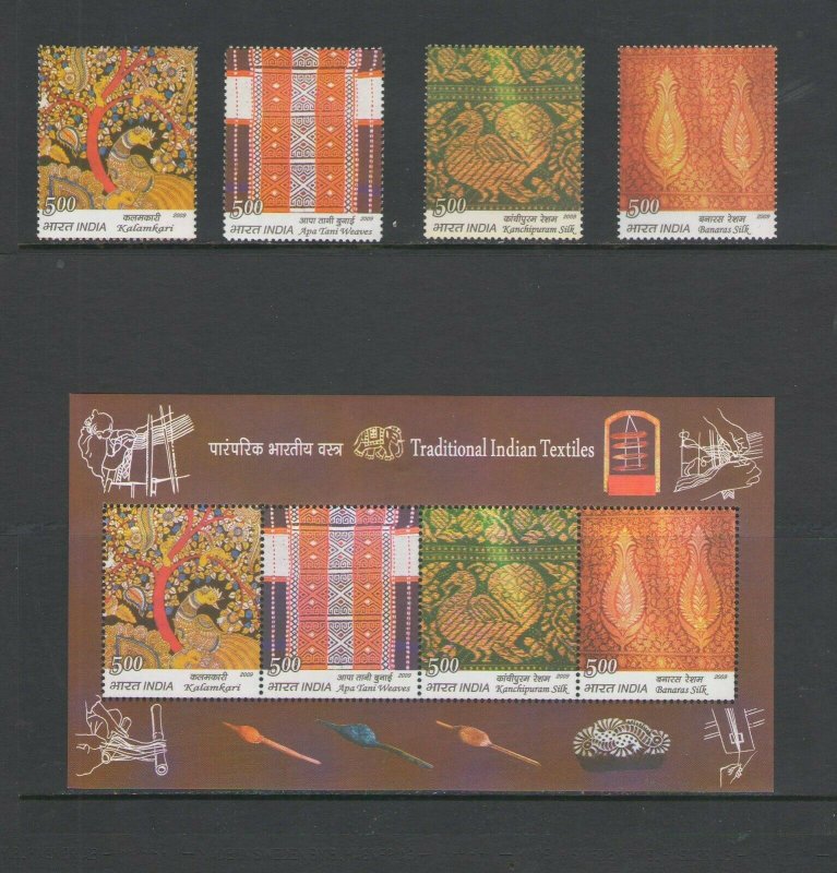 INDIA:Sc.2383-86,a  **TRADITIONAL TEXTILES**/ Set of 4 & SS  / MNH 