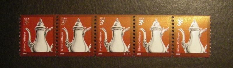 Scott 3759, 3c Silver Coffee, PNC5 #S1111, MNH Coil Beauty