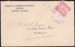 NAURU 1940 1½d freighter on commercial cover to Melbourne..................B3532