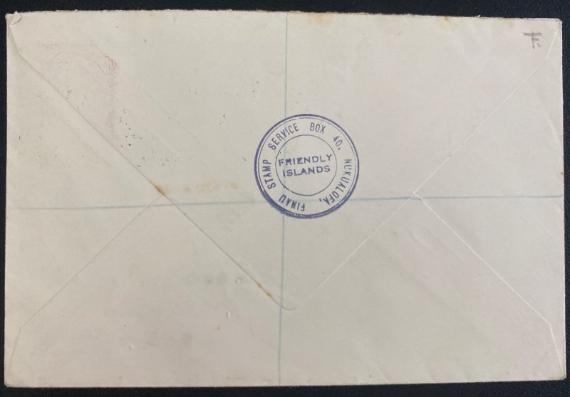 1938 Nuku’alofa Tonga Toga First Day Cover to Stockport England Queen Salote Tab