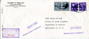 US Scott 820 & 807 Prexies On Registered 1949 Cover to Office of Alien Property