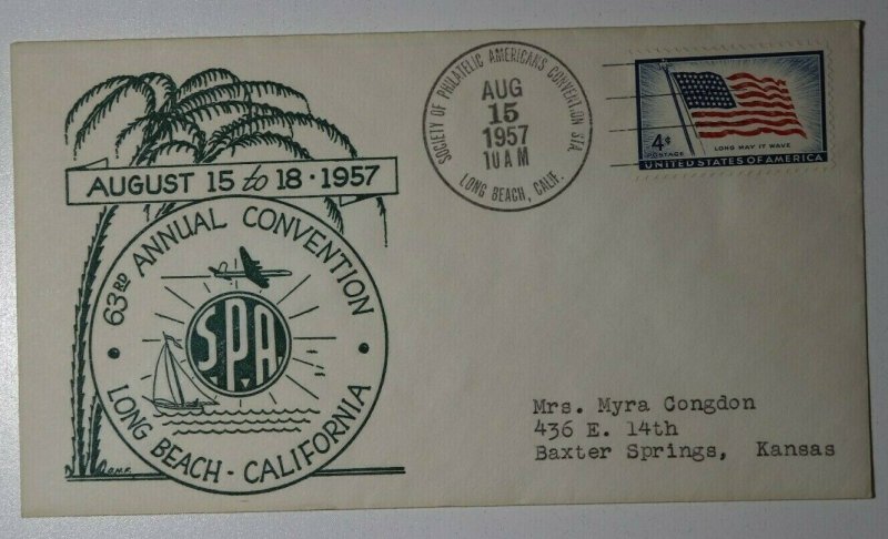 Society of Philatelic Americans Conv Long Beach CA 1957 Cachet Cover