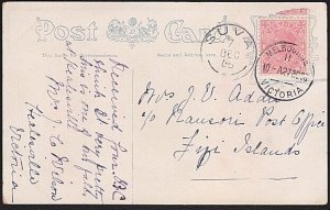 VICTORIA AUSTRALIA 1906 postcard Melbourne to FIJI, Suva arrival cds.......B3168