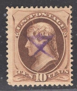 US Stamp #187 10c Brown Jefferson USED SCV $40.00