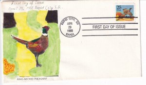 U.S.: Sc #2283, Hand-Painted Pheasant FDC Meissner Cachet, 1988 (F32590)