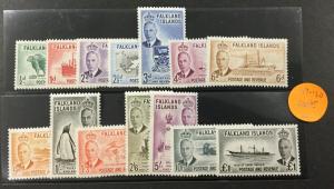 FALKLAND ISLANDS, #107-120, 1952 set of 14. FVF, OG & MNH. CV $209.65. (BJS).