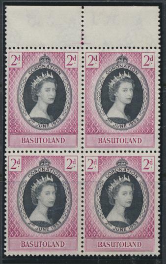 Basutoland  SG 42  SC#45  Coronation  1953 marginal Block of 4    MNH  see de...