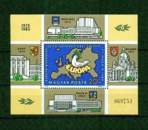 Hungary 1980 Sc#2666 DOVE ON MAP OF EUROPA S/S Perforated MNH