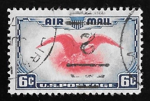C23 6 cents Superb Cancel Eagle, Dark Blue, & Carmine Stamp used F