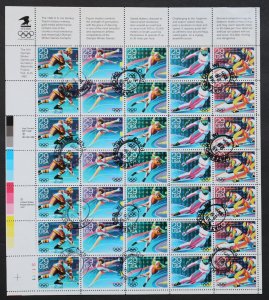 U.S. Used #2611 - 2615 29c Winter Olympics Sheet of 35. 29 Jan 1992 CDS Cancel!