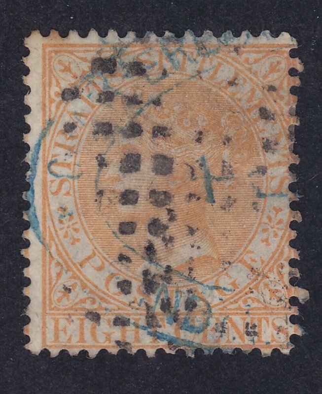 Straits Settlements 13a Used 1867 QV 8c Orange Perf 14 Watermarked #1 CC VF