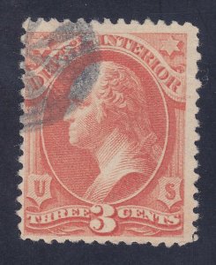 US O98 Used 3¢ Vermillion INTERIOR DEPT Official Issue 