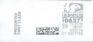 US meter Pitney Bowes (used corner) 37.3¢ eagle (2016)