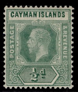 CAYMAN ISLANDS GV SG41, ½d green, VLH MINT.