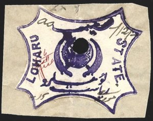 Indian States India LOHARU Court Fee Revenue 12a Fine Used-