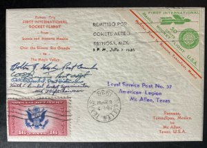 1936 Reynosa Tamp Mexico First Rocket Flight Mail cover FFc To McAllen TX USA 2